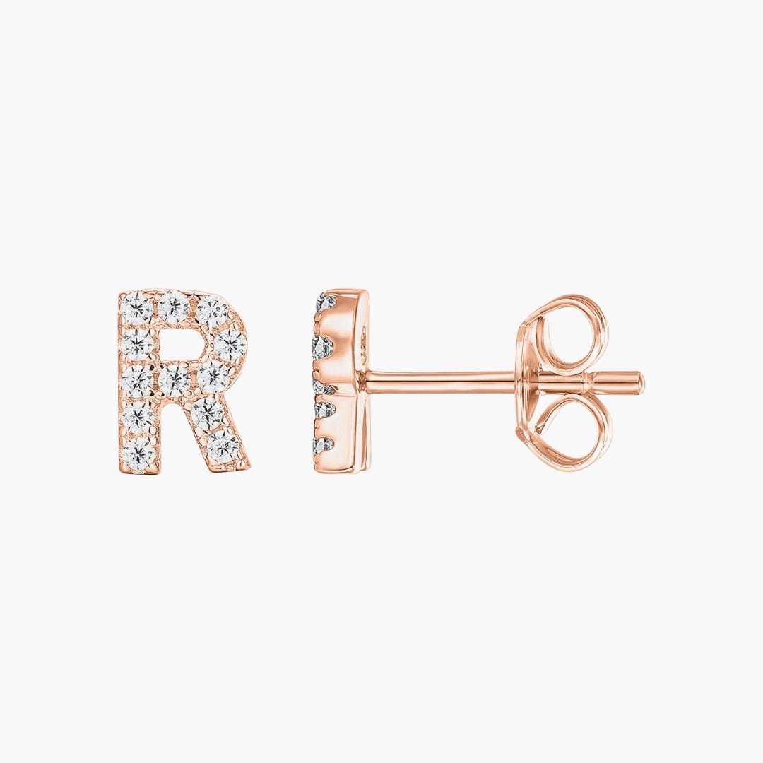Initial Letter CZ Stud Earrings