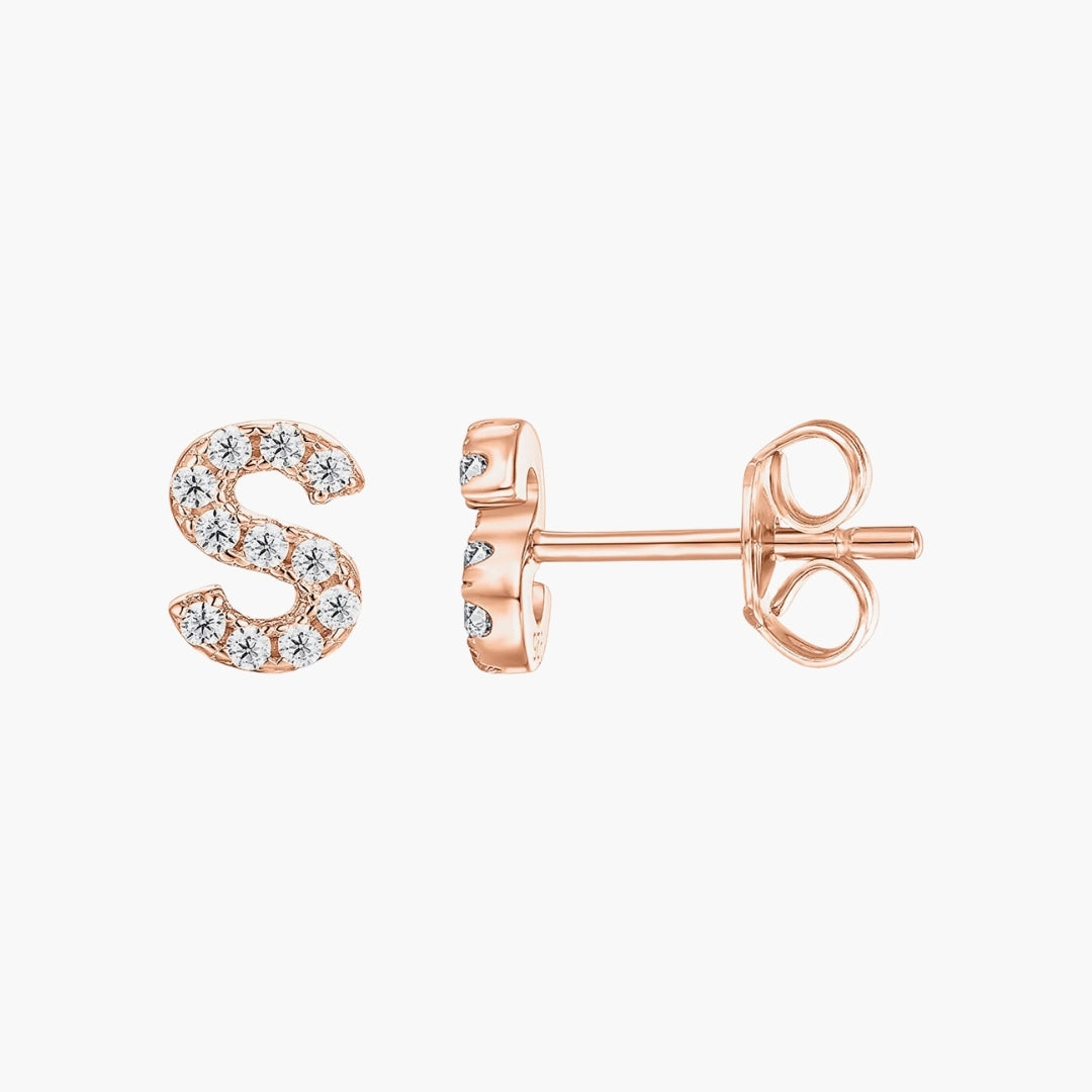 Initial Letter CZ Stud Earrings