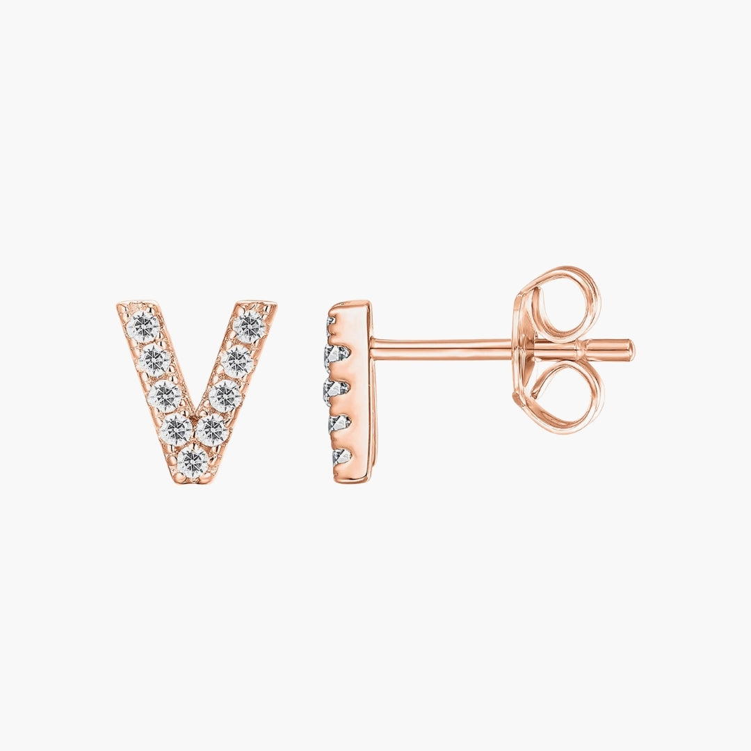Initial Letter CZ Stud Earrings