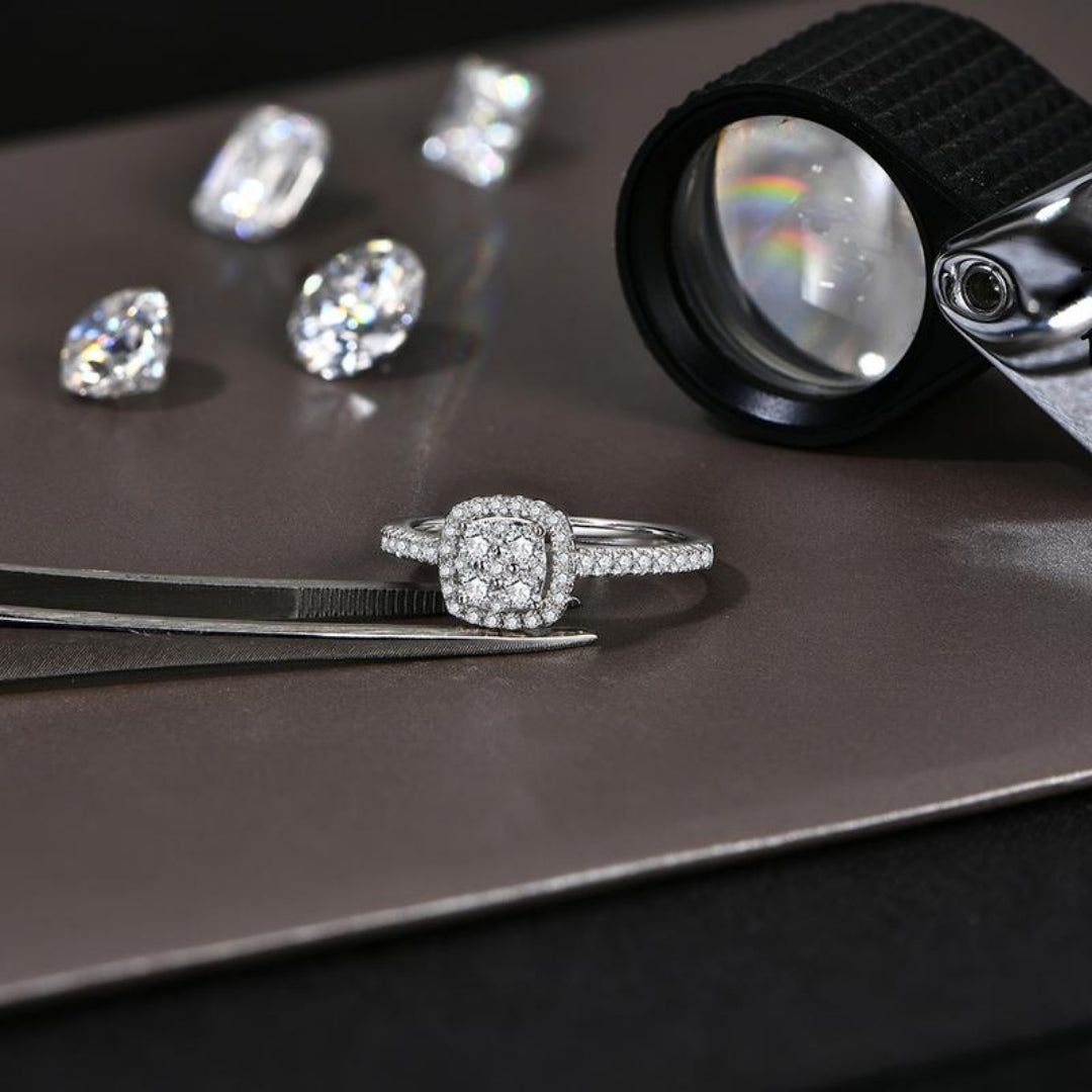 Moissanite Cushion Halo Ring