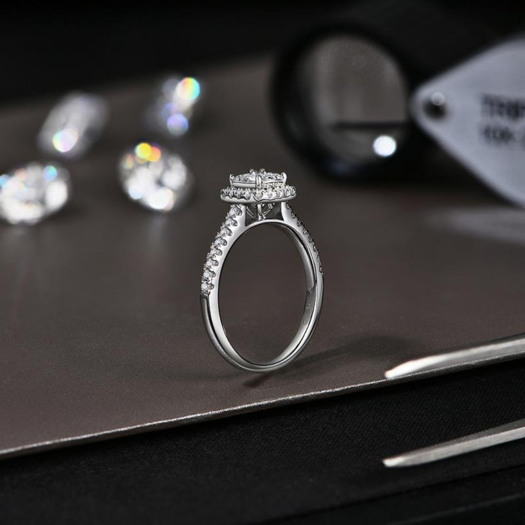 Moissanite Cushion Halo Ring