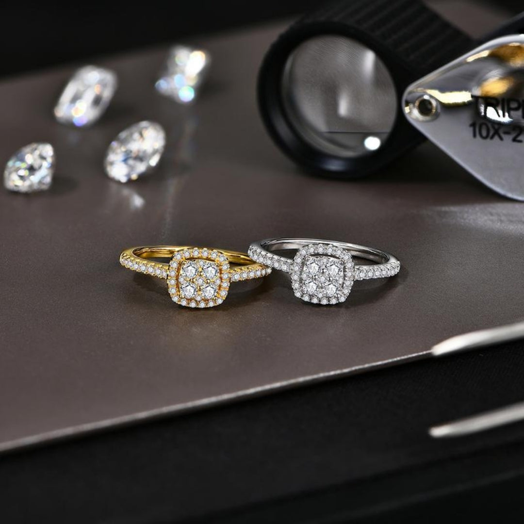 Moissanite Cushion Halo Ring