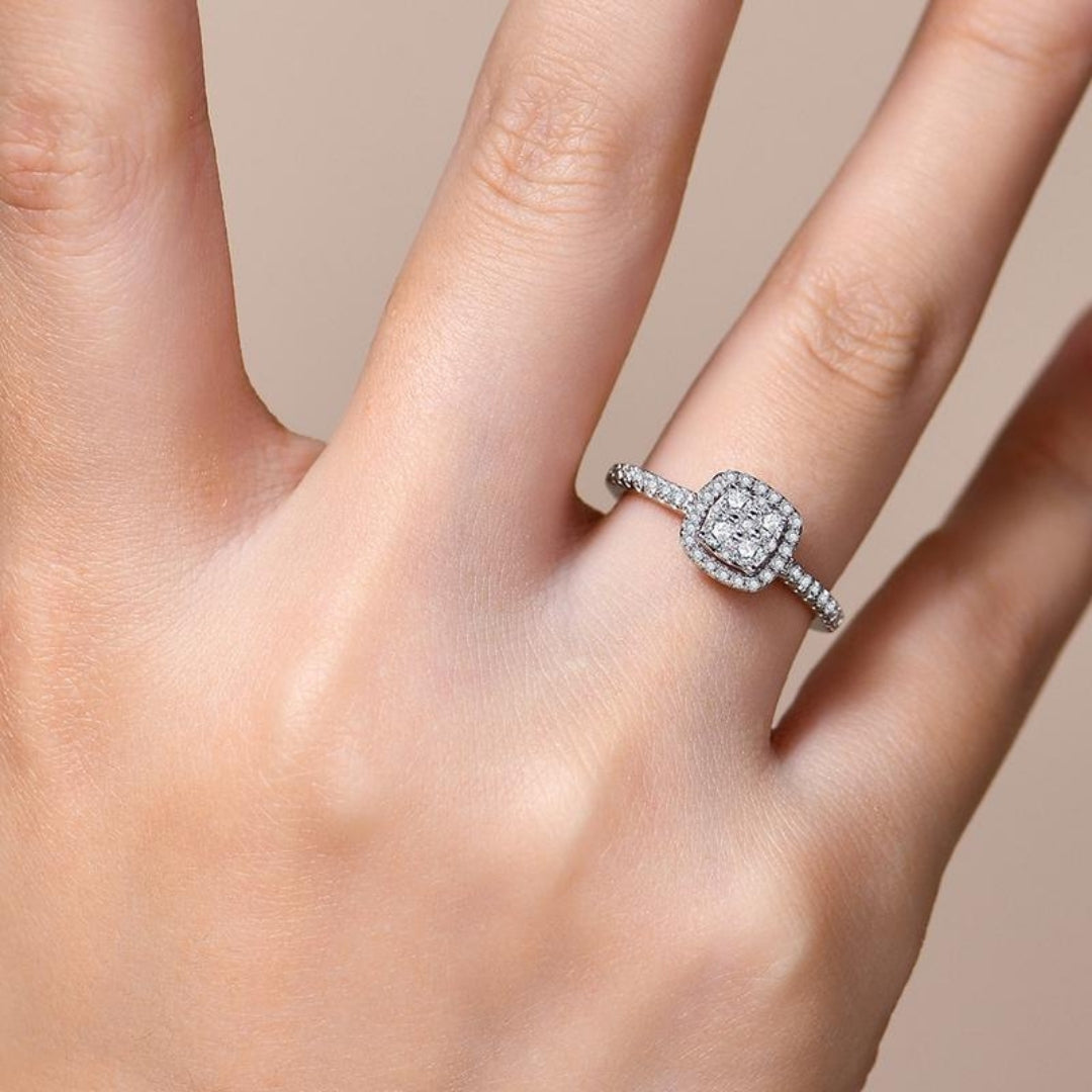 Moissanite Cushion Halo Ring
