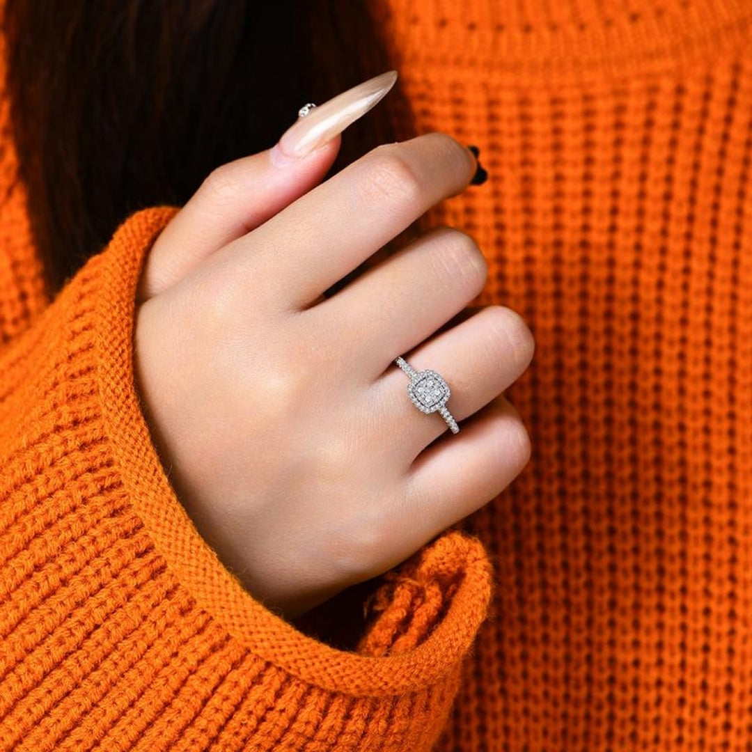 Moissanite Cushion Halo Ring