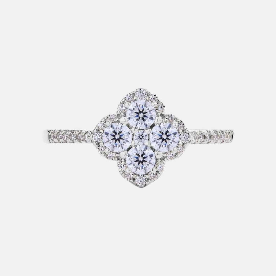 Moissanite Cushion Clover Ring