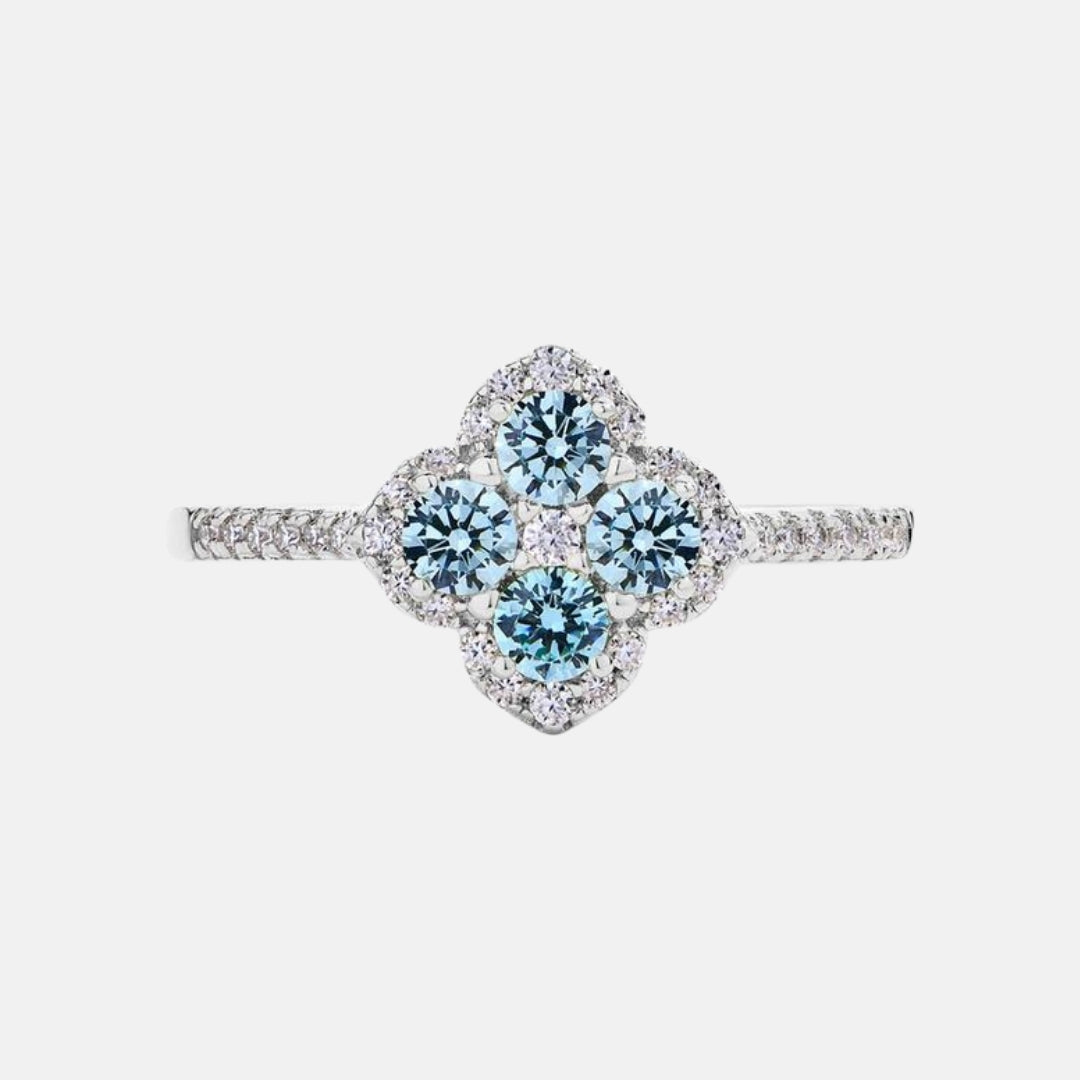 Moissanite Cushion Clover Ring