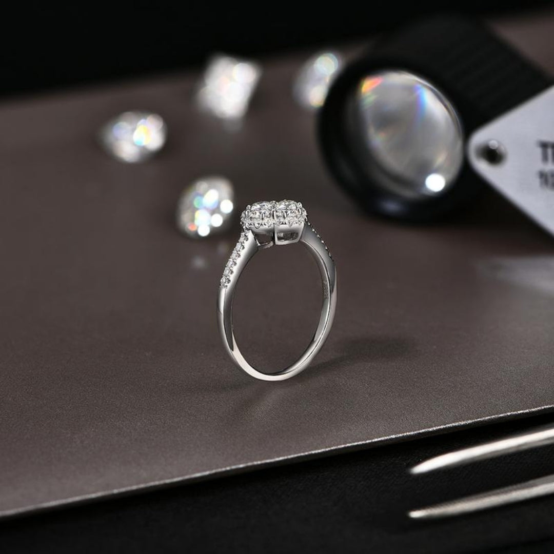 Moissanite Cushion Clover Ring