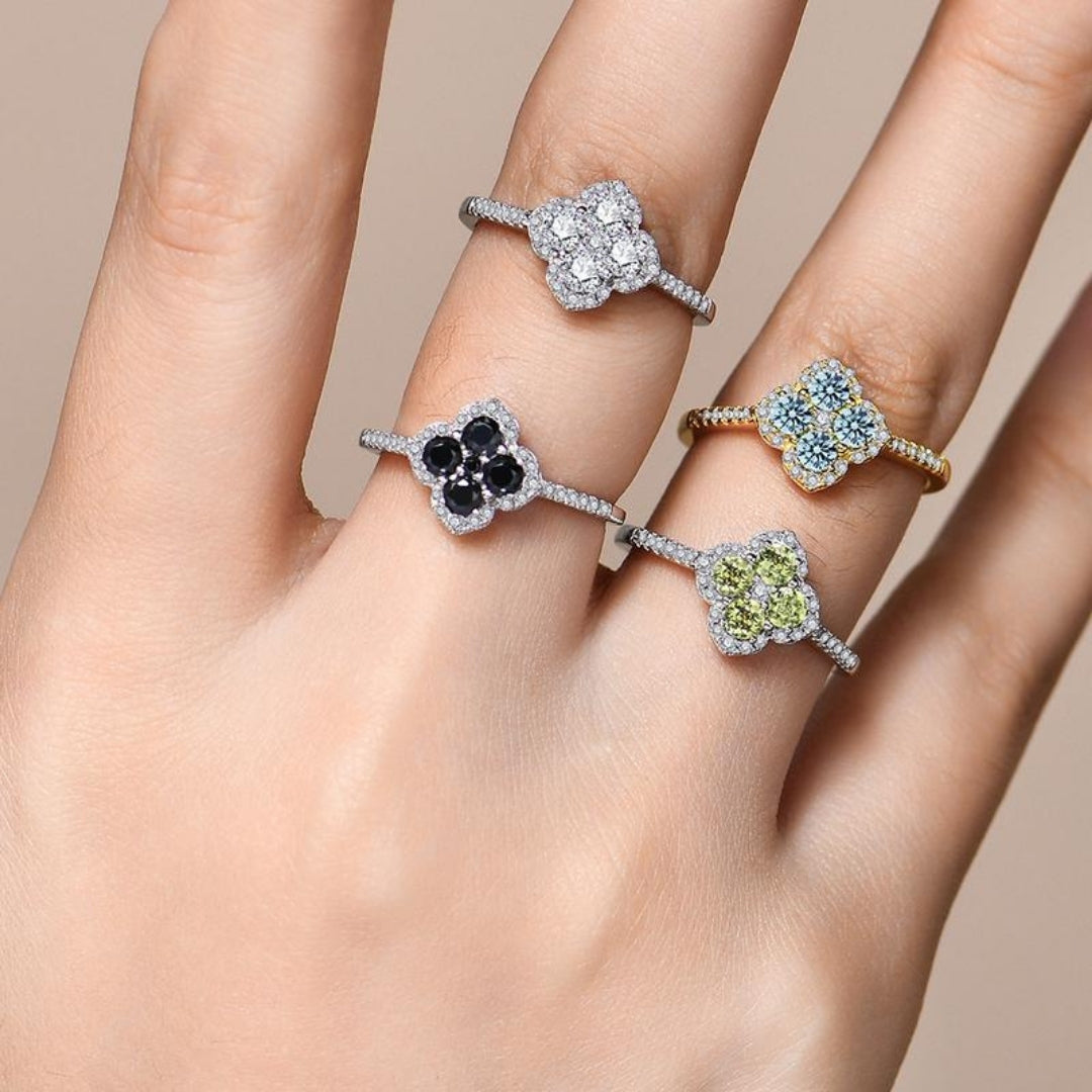 Moissanite Cushion Clover Ring