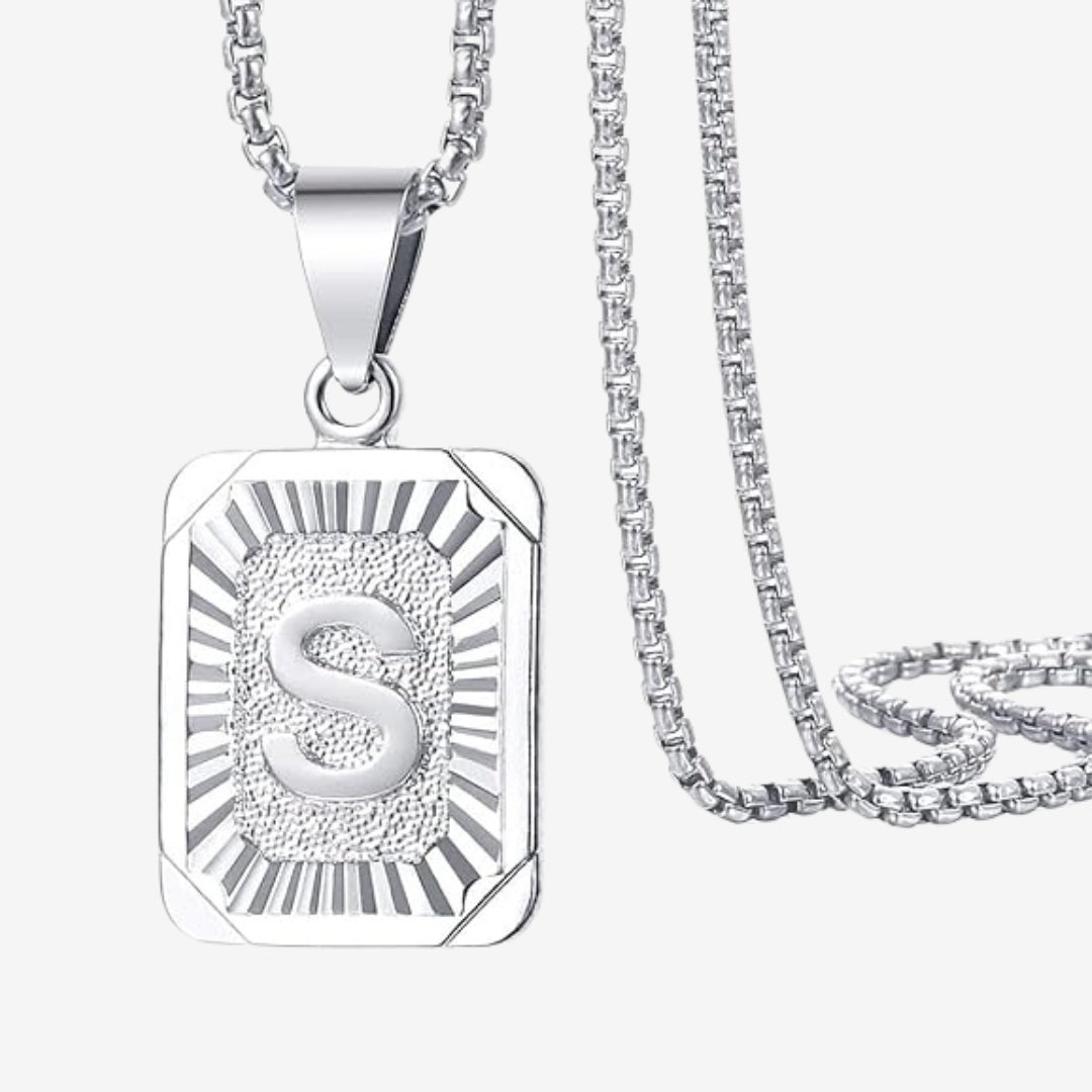 Classic Square Initial Letter Pendant Chain