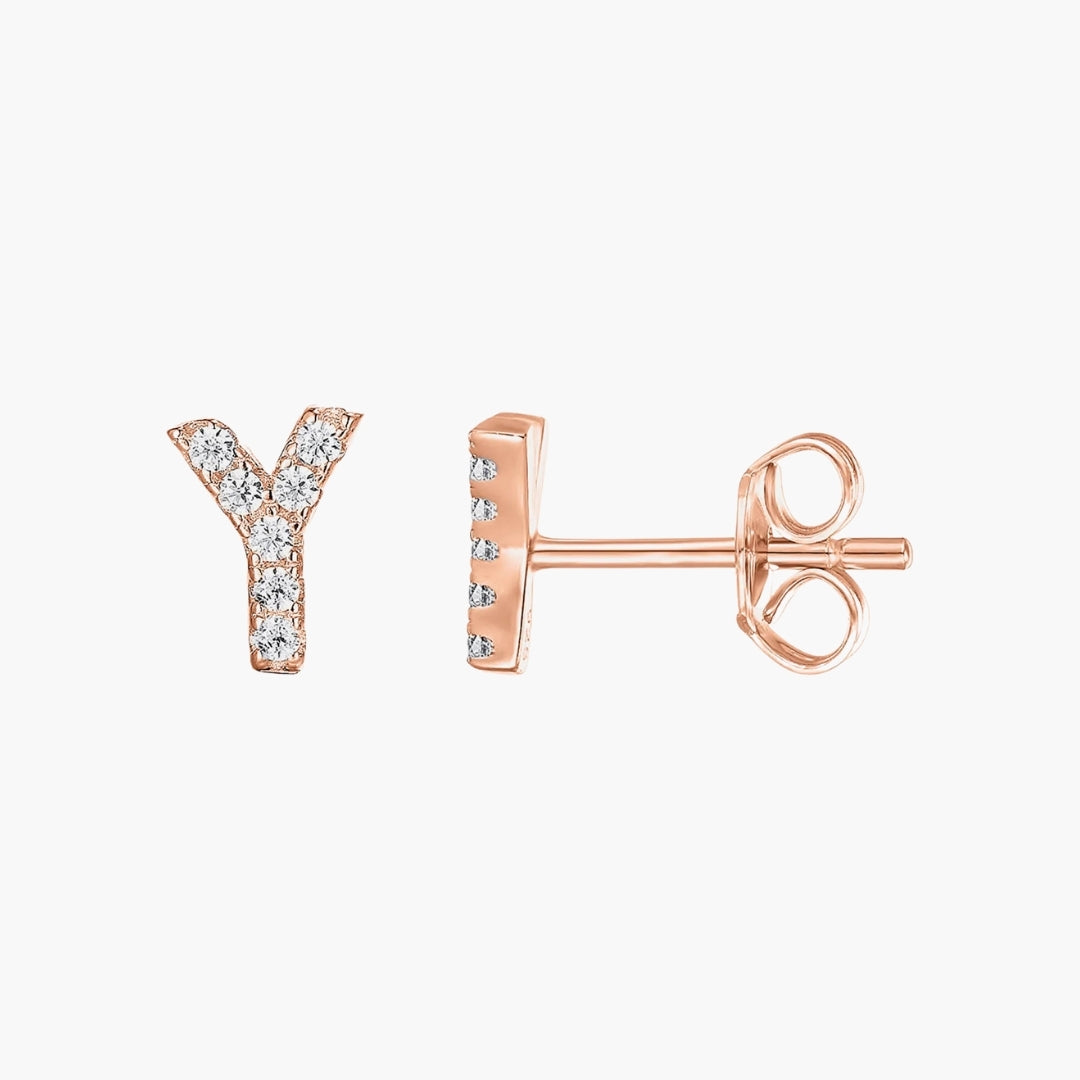 Initial Letter CZ Stud Earrings