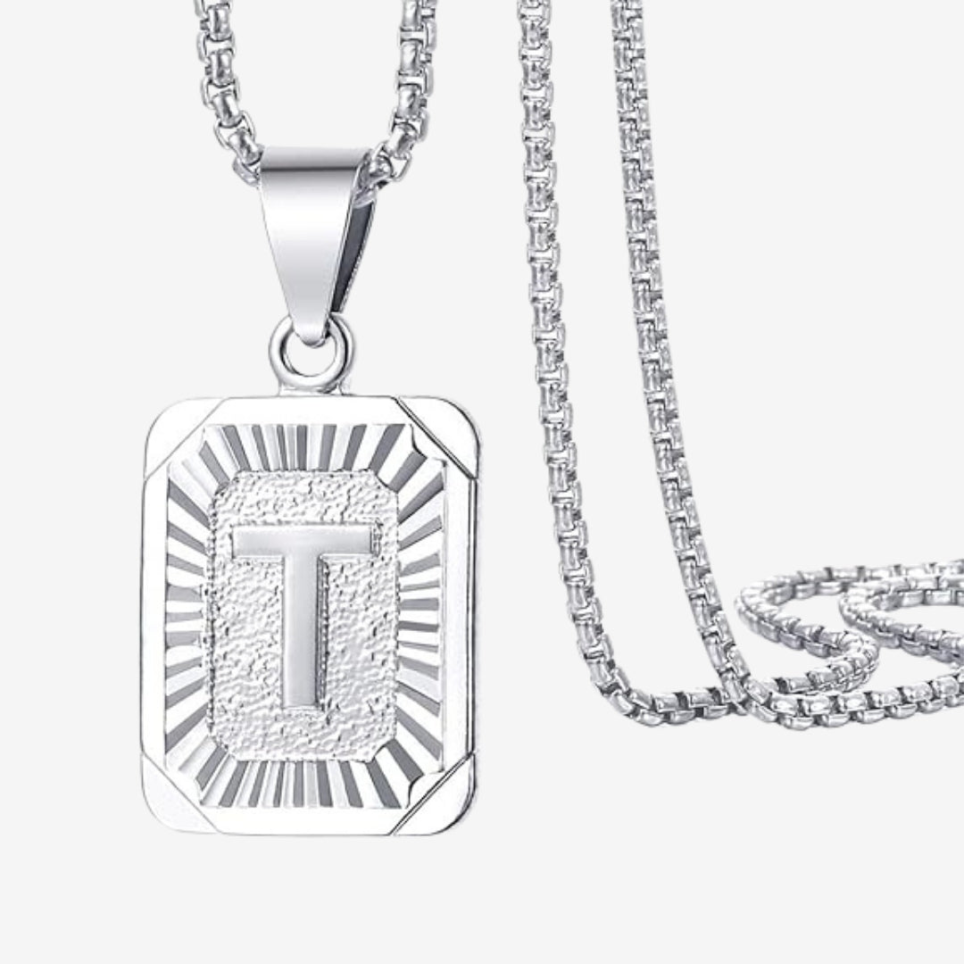 Classic Square Initial Letter Pendant Chain