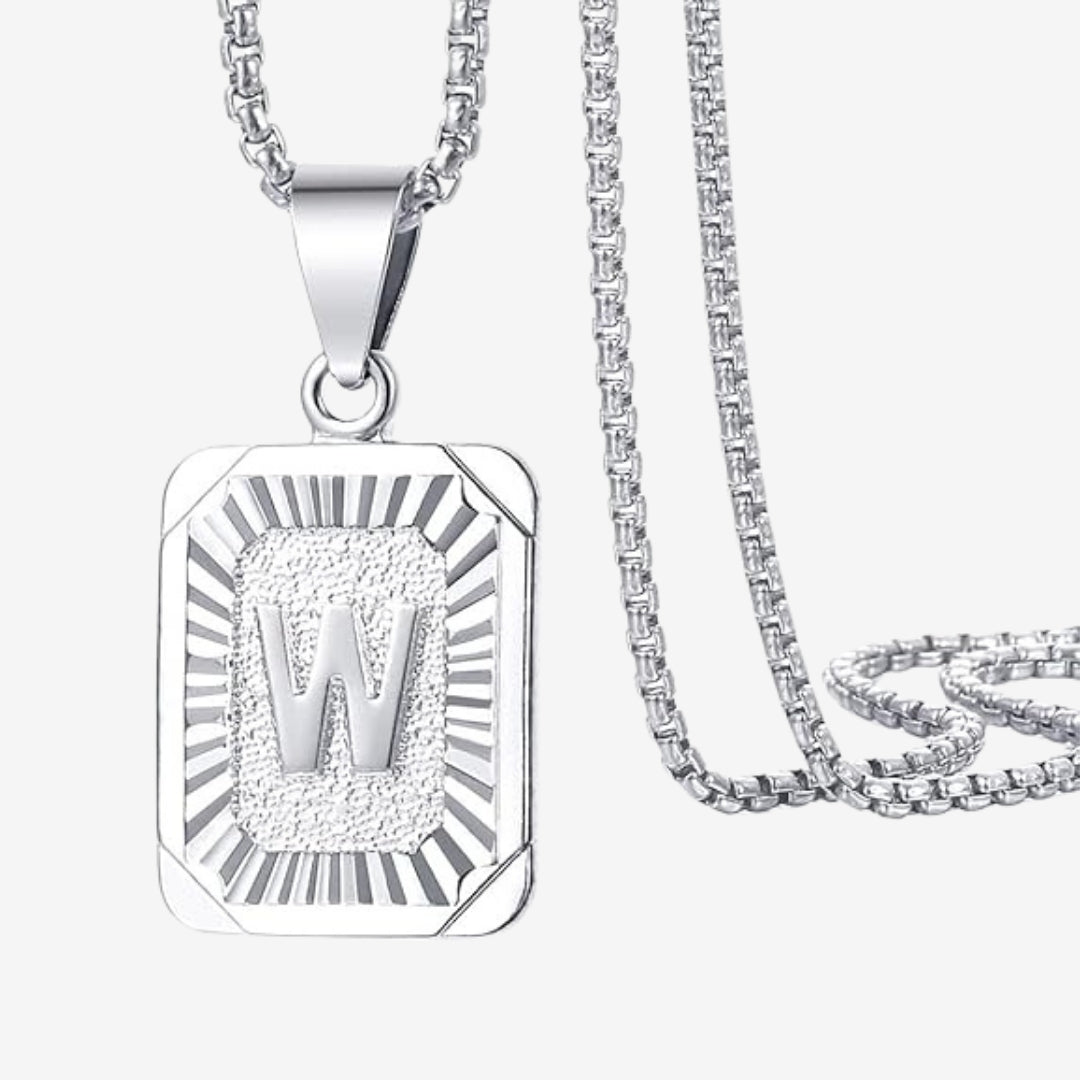 Classic Square Initial Letter Pendant Chain