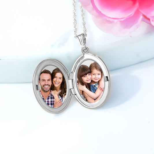 Slim Oval Photo Locket Pendant Necklace