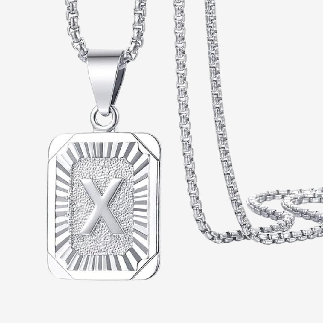 Classic Square Initial Letter Pendant Chain