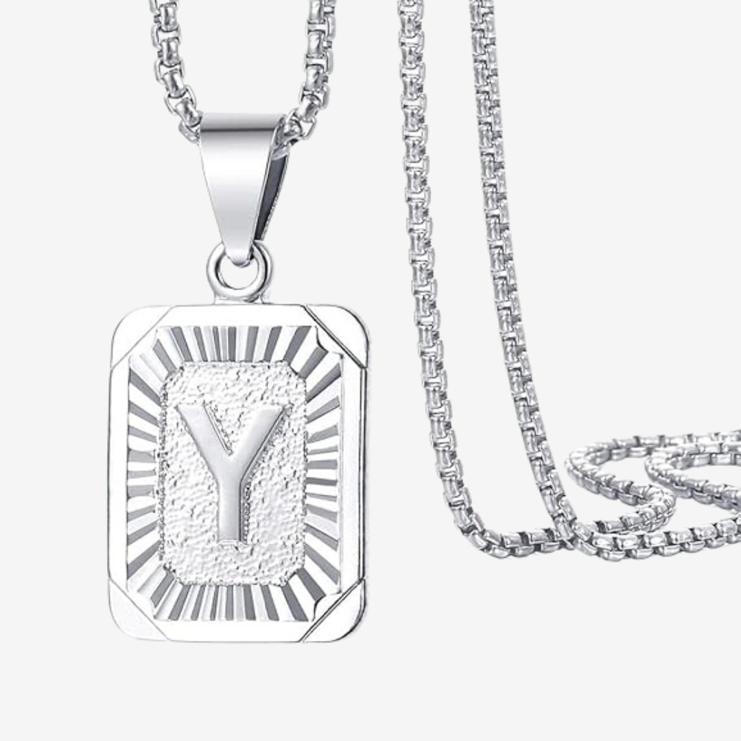 Classic Square Initial Letter Pendant Chain