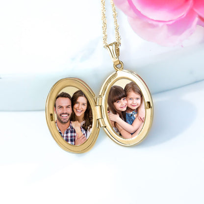 Slim Oval Photo Locket Pendant Necklace