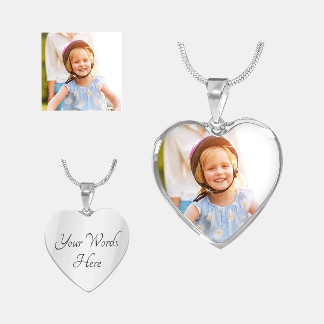 Custom Photo Engraved Heart Pendant Necklace