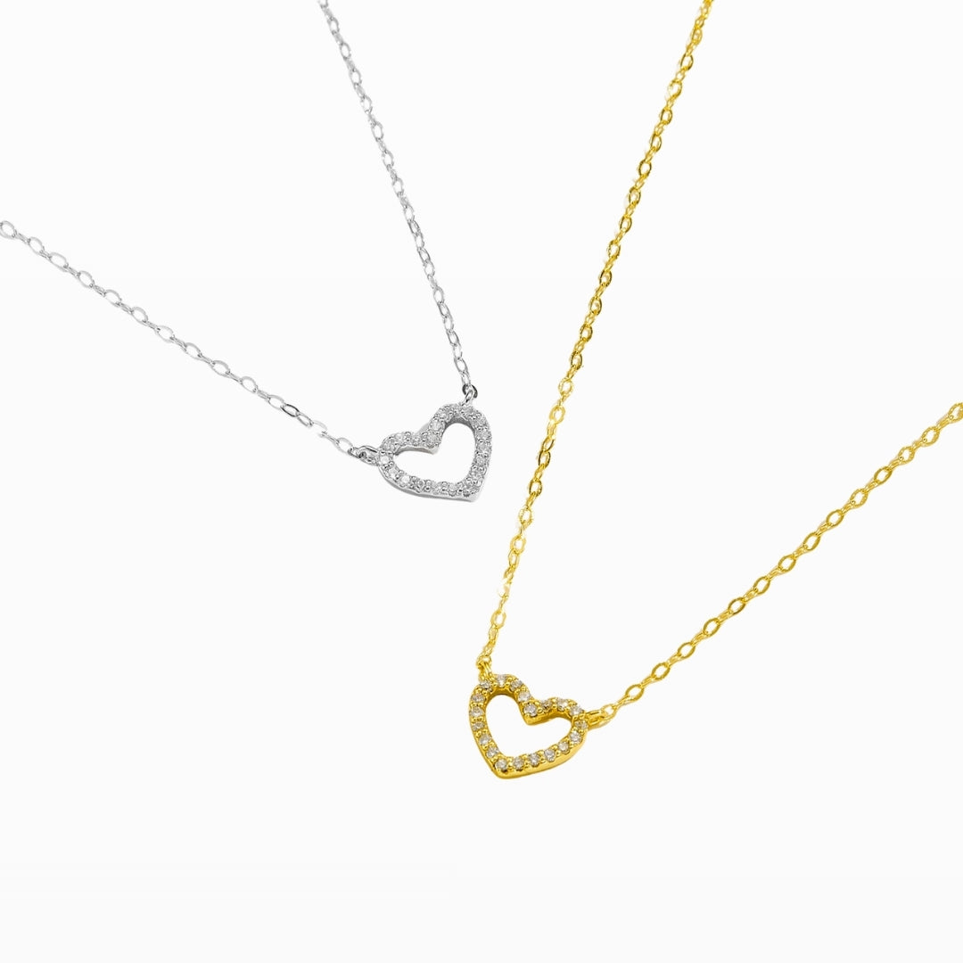 Slim CZ Heart Pendant Necklace