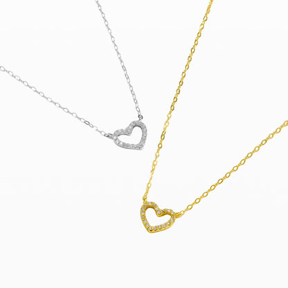 Slim CZ Heart Pendant Necklace