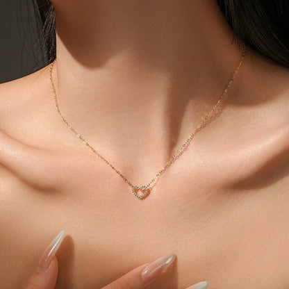 Slim CZ Heart Pendant Necklace