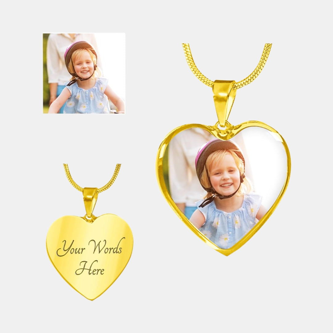 Custom Photo Engraved Heart Pendant Necklace