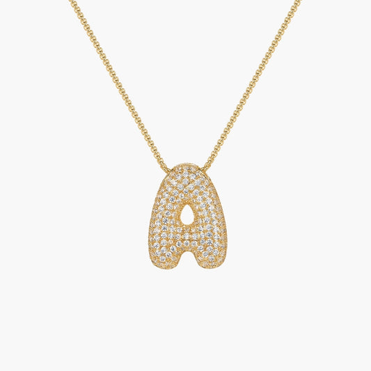 Initial Bubble Letter CZ Pendant Necklace