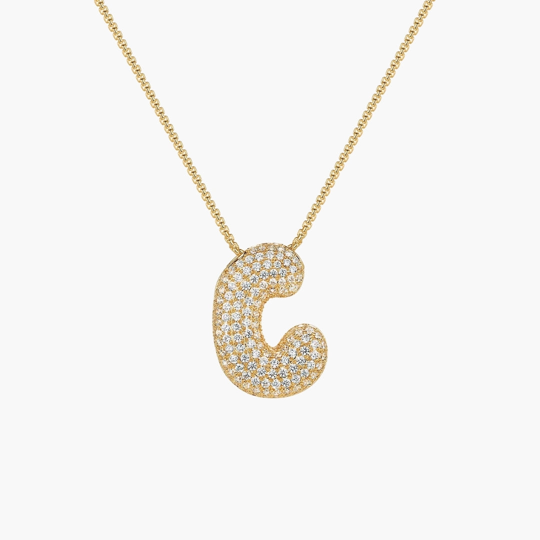 Initial Bubble Letter CZ Pendant Necklace