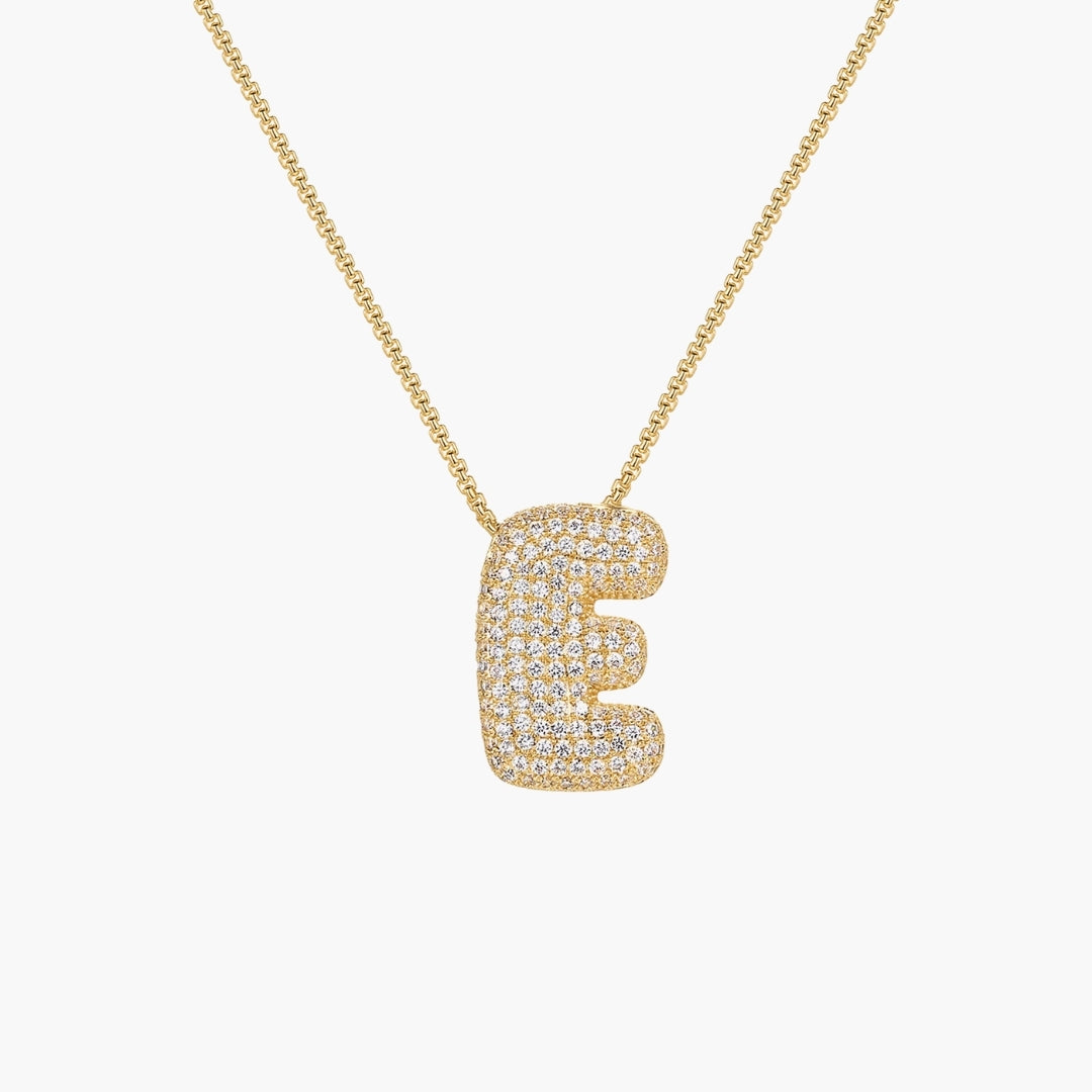 Initial Bubble Letter CZ Pendant Necklace