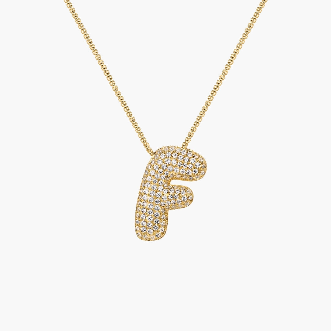 Initial Bubble Letter CZ Pendant Necklace
