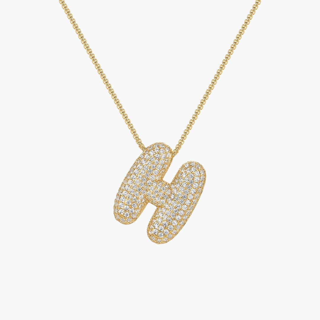 Initial Bubble Letter CZ Pendant Necklace