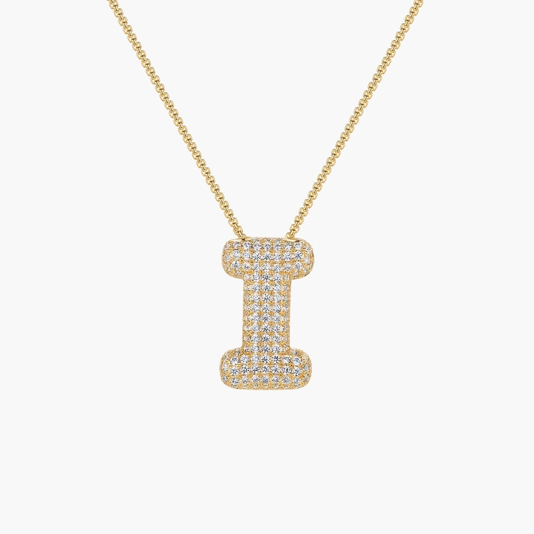 Initial Bubble Letter CZ Pendant Necklace