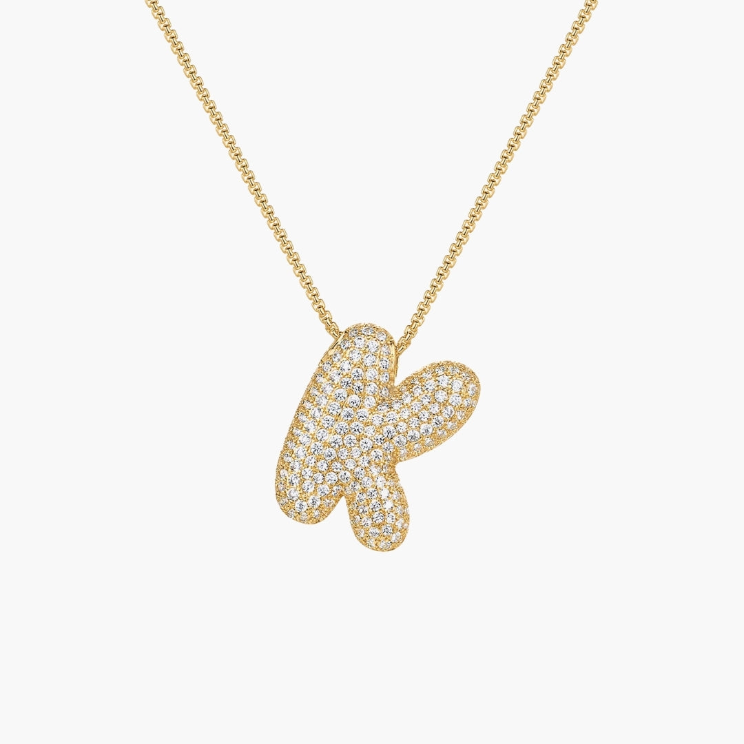 Initial Bubble Letter CZ Pendant Necklace