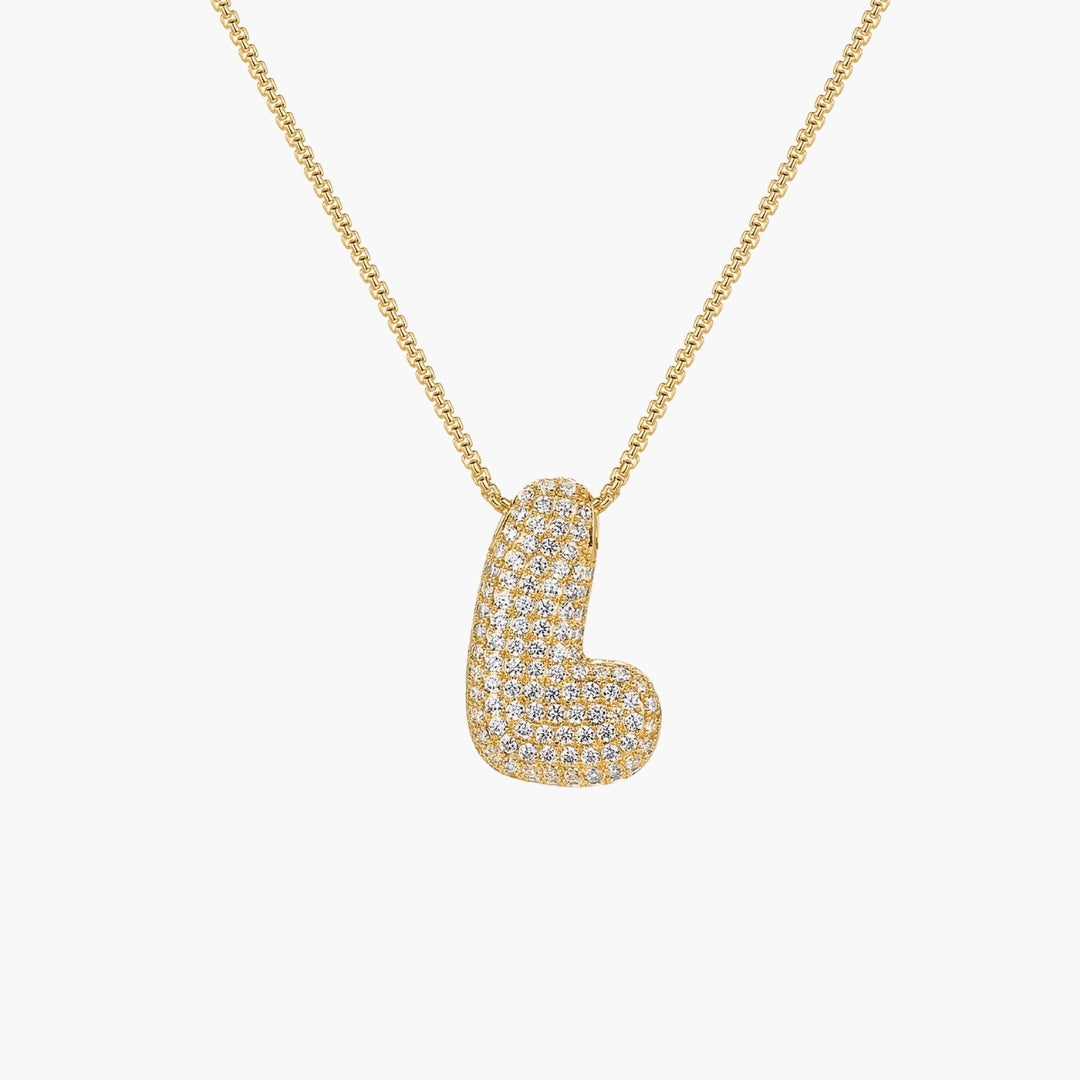 Initial Bubble Letter CZ Pendant Necklace