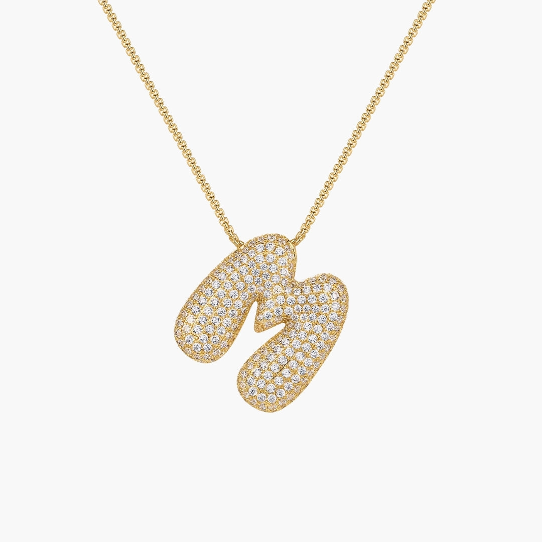 Initial Bubble Letter CZ Pendant Necklace