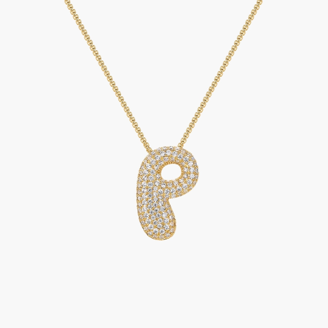 Initial Bubble Letter CZ Pendant Necklace