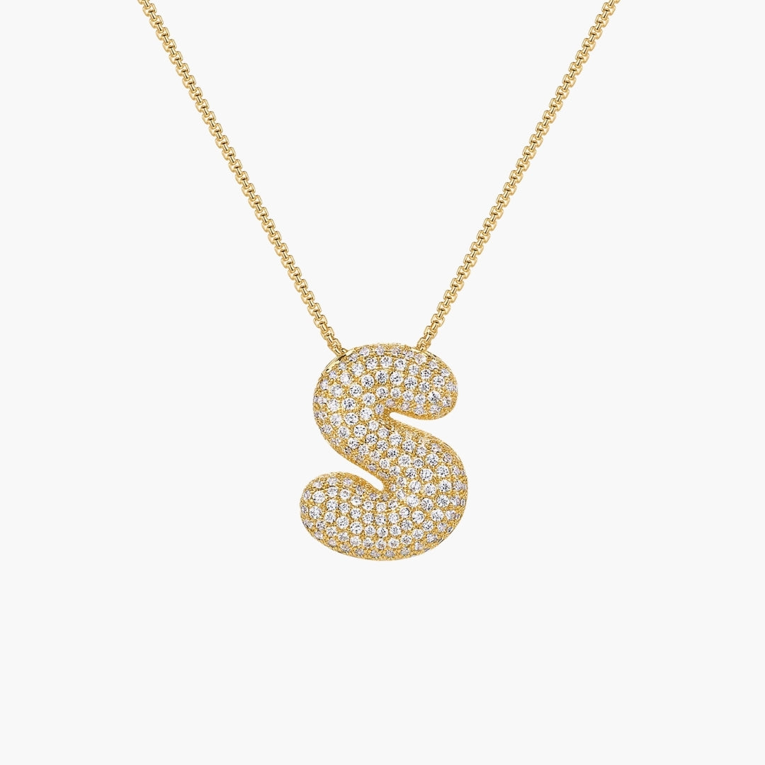 Initial Bubble Letter CZ Pendant Necklace
