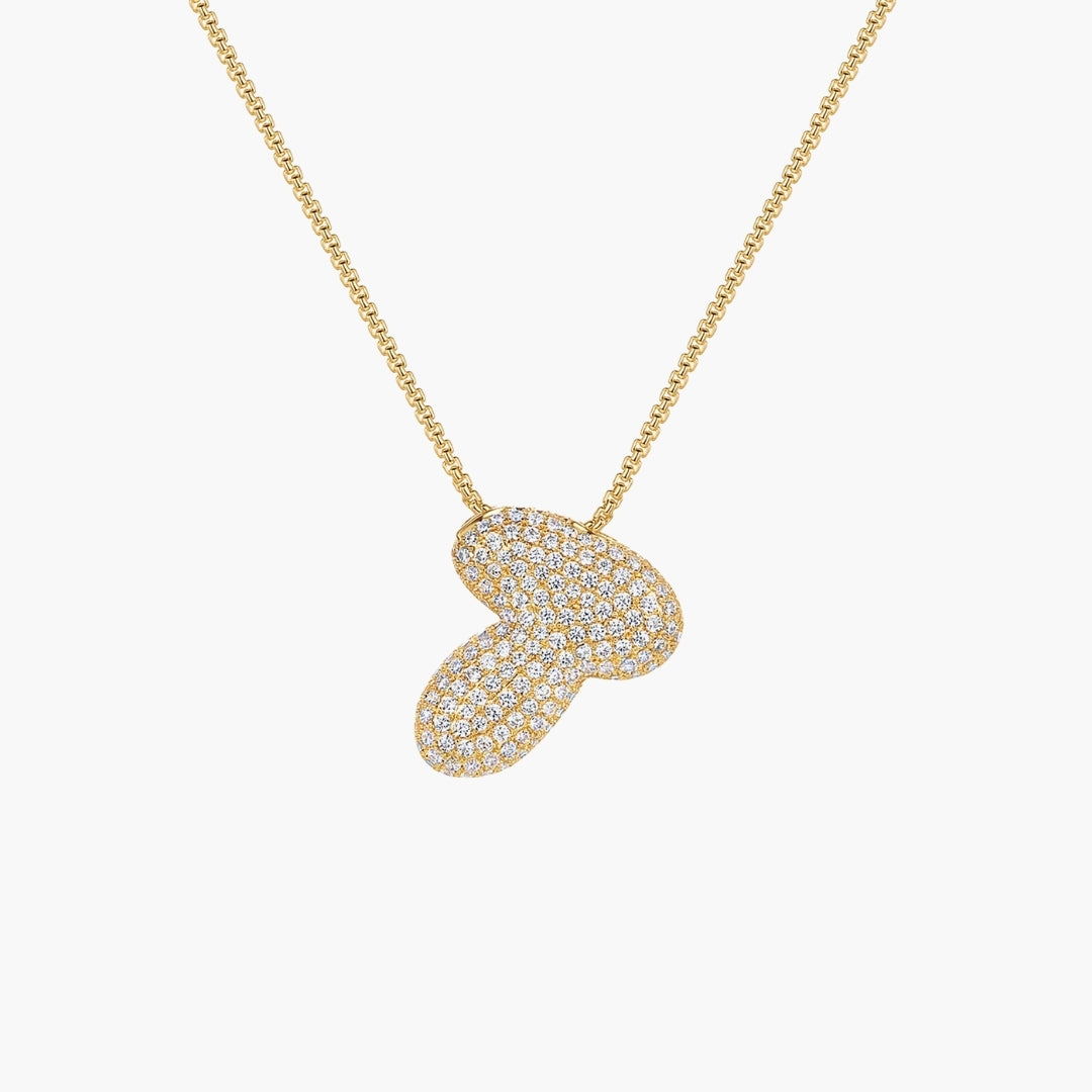 Initial Bubble Letter CZ Pendant Necklace