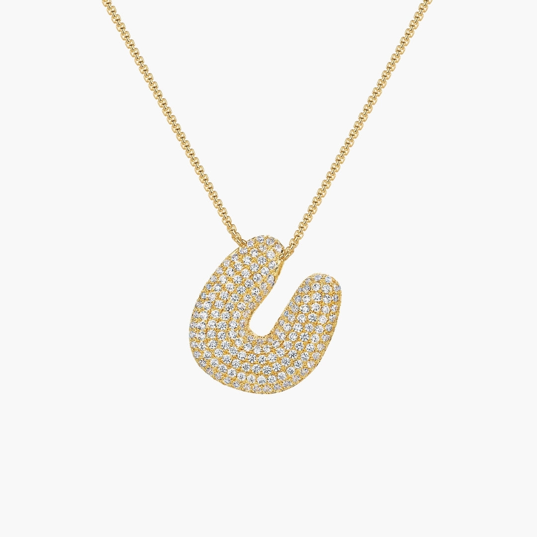 Initial Bubble Letter CZ Pendant Necklace