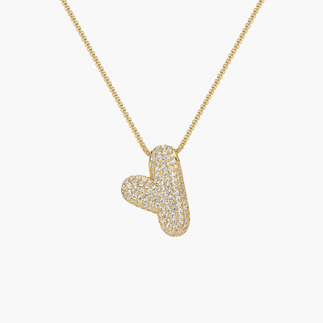 Initial Bubble Letter CZ Pendant Necklace