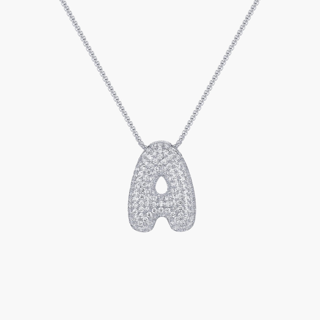 Initial Bubble Letter CZ Pendant Necklace