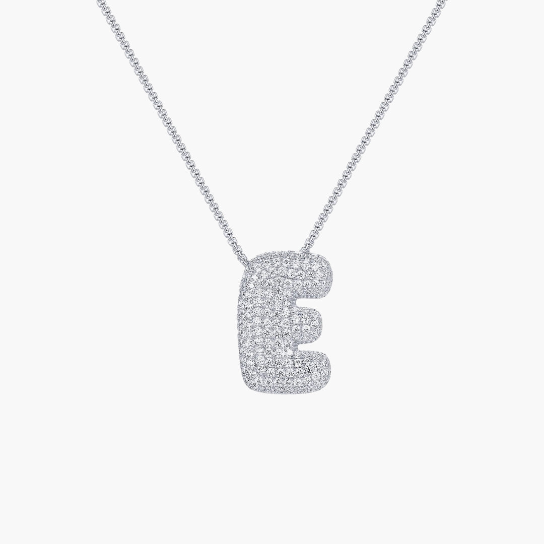 Initial Bubble Letter CZ Pendant Necklace