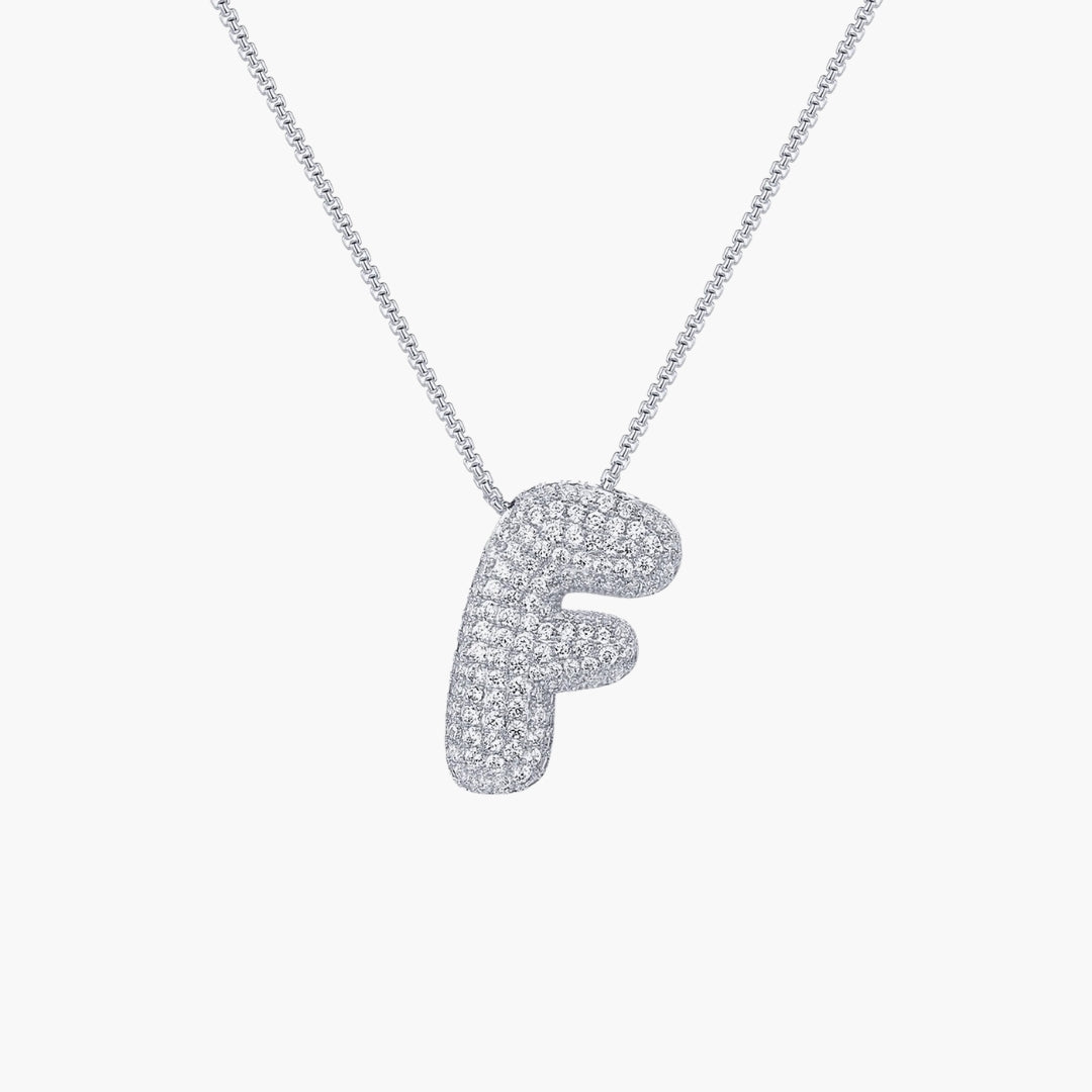 Initial Bubble Letter CZ Pendant Necklace