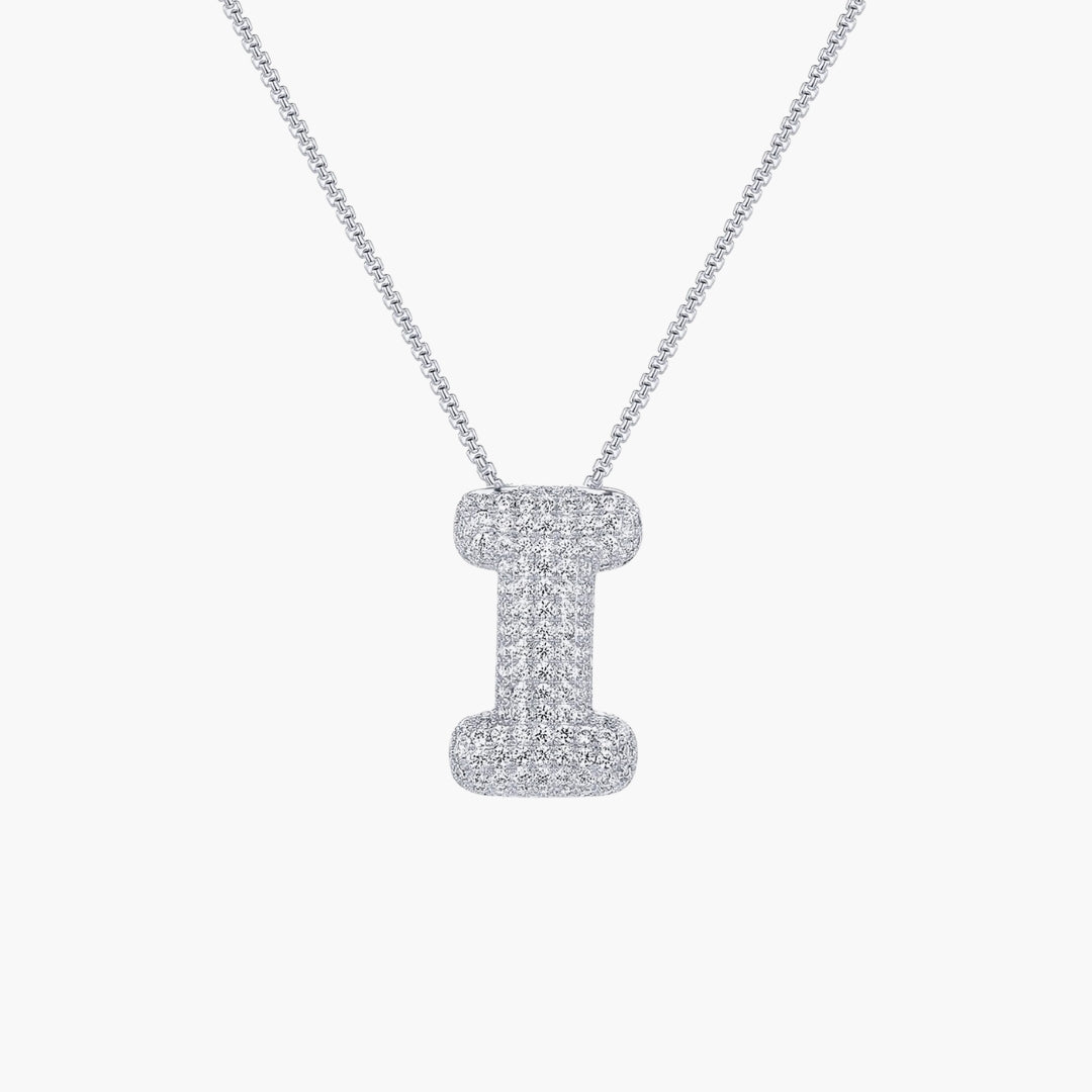 Initial Bubble Letter CZ Pendant Necklace