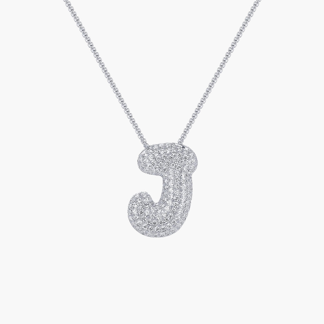 Initial Bubble Letter CZ Pendant Necklace