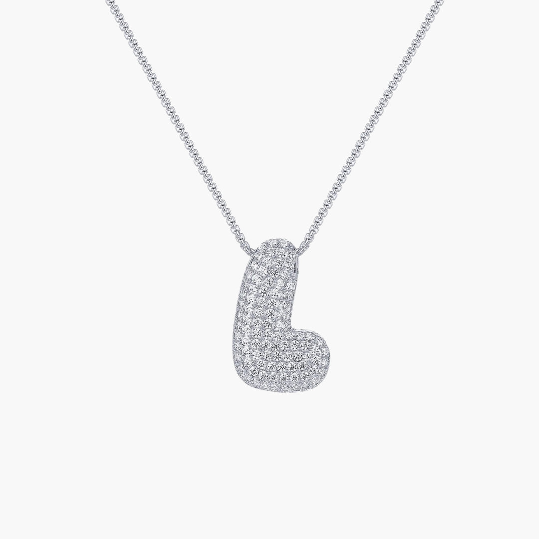 Initial Bubble Letter CZ Pendant Necklace