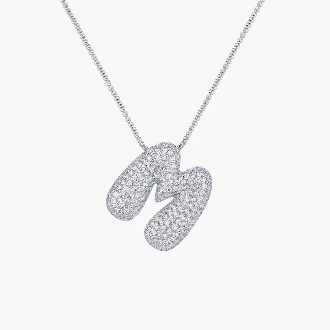 Initial Bubble Letter CZ Pendant Necklace