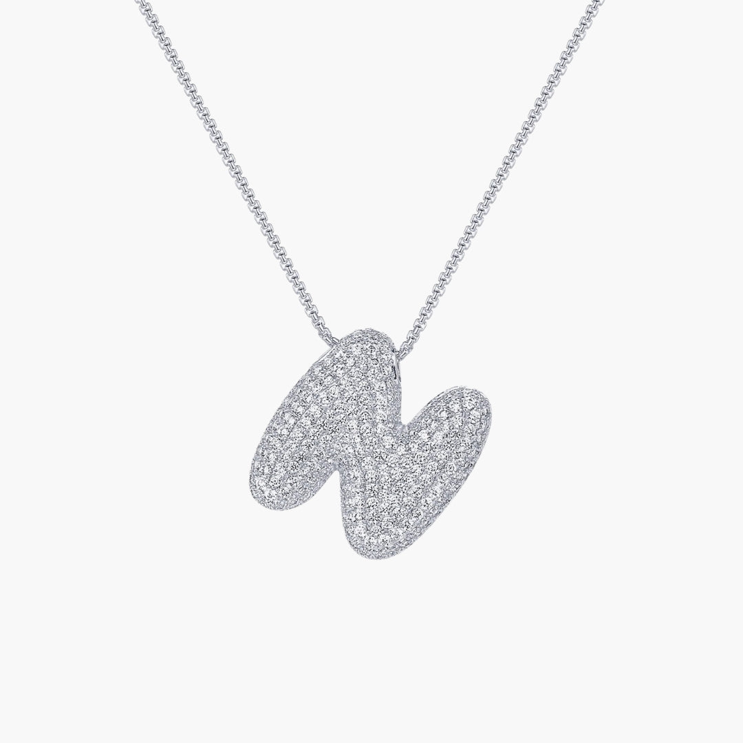 Initial Bubble Letter CZ Pendant Necklace