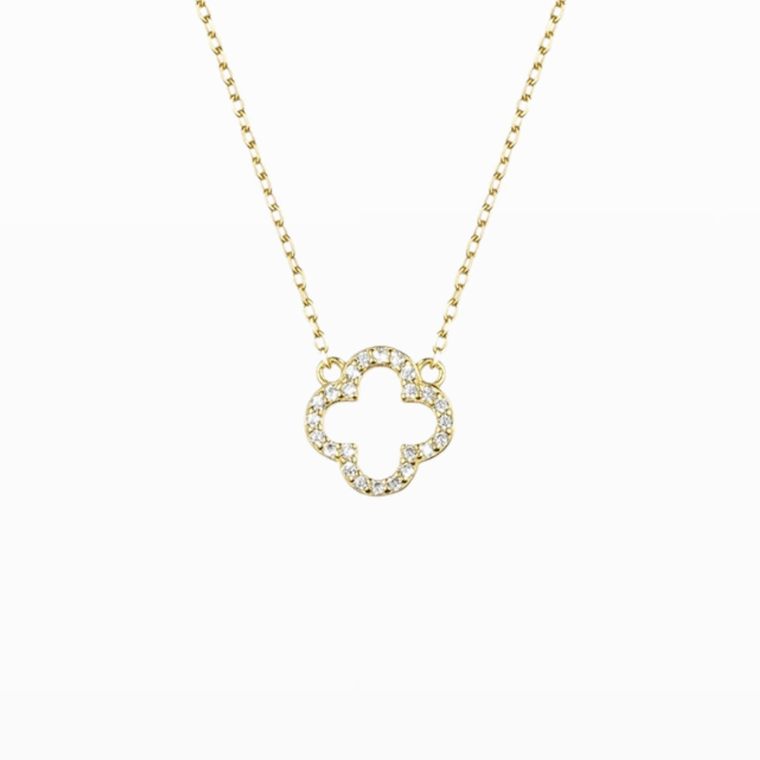 Slim CZ Four-Leaf Clover Pendant Necklace