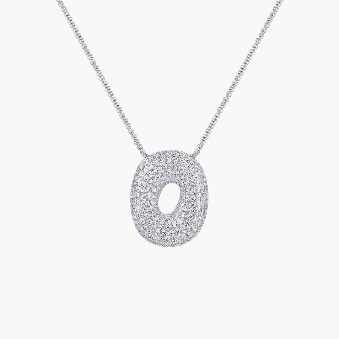 Initial Bubble Letter CZ Pendant Necklace