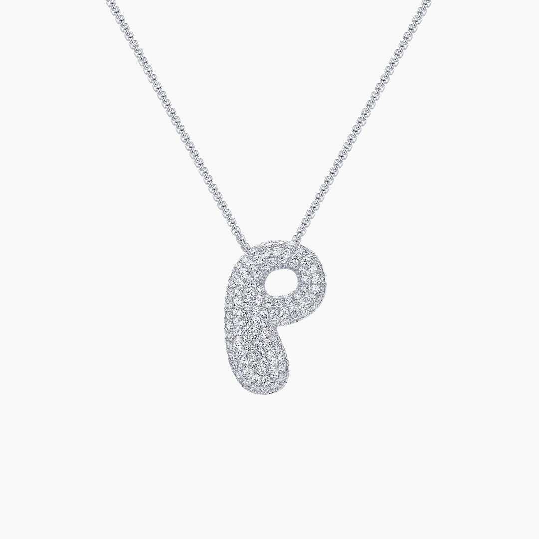 Initial Bubble Letter CZ Pendant Necklace